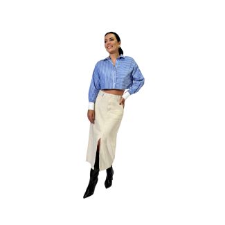 Saia Midi Alfaiataria Bege Skiff Jeans-38